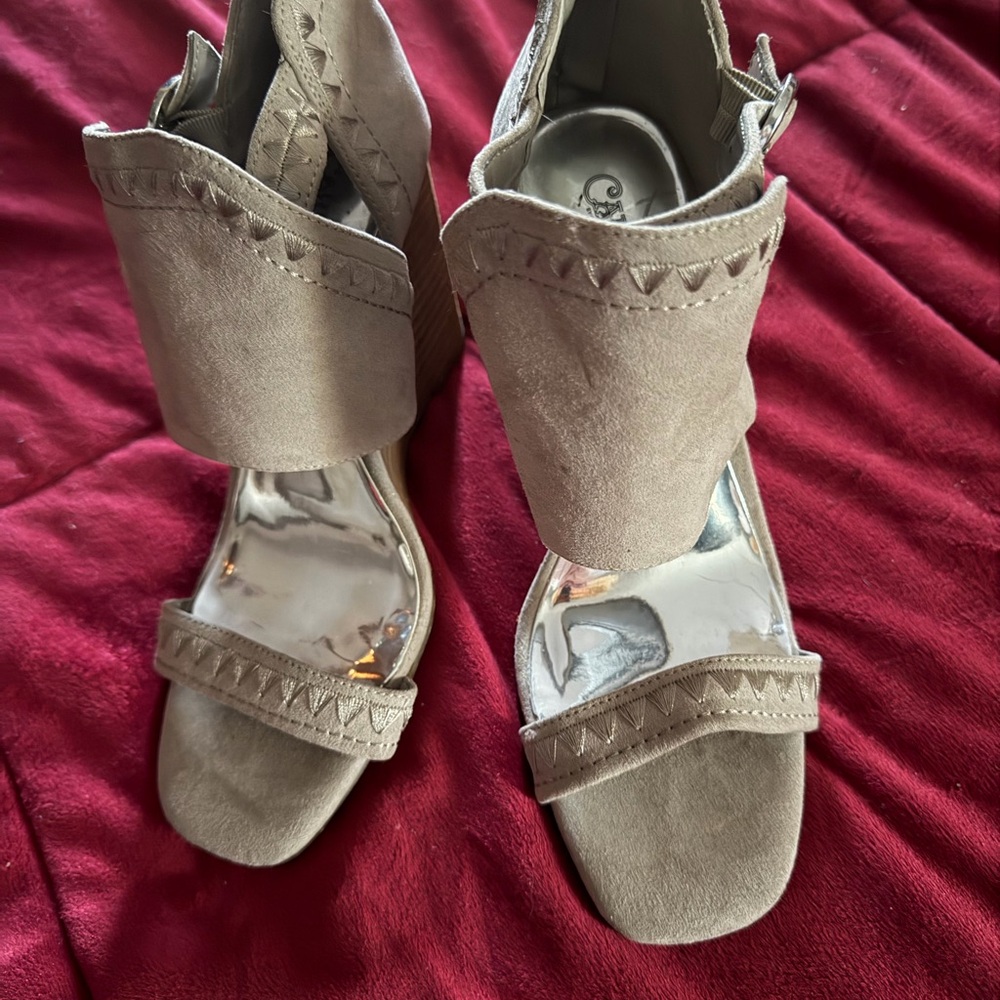 Carlos by Carlos Santana Taupe Suede Block Heel Sandals